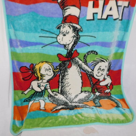 VTG 2003 Dr Seuss The Cat in the Hat Movie Plush Fleece Blanket 43" x 54" - Picture 3 of 5